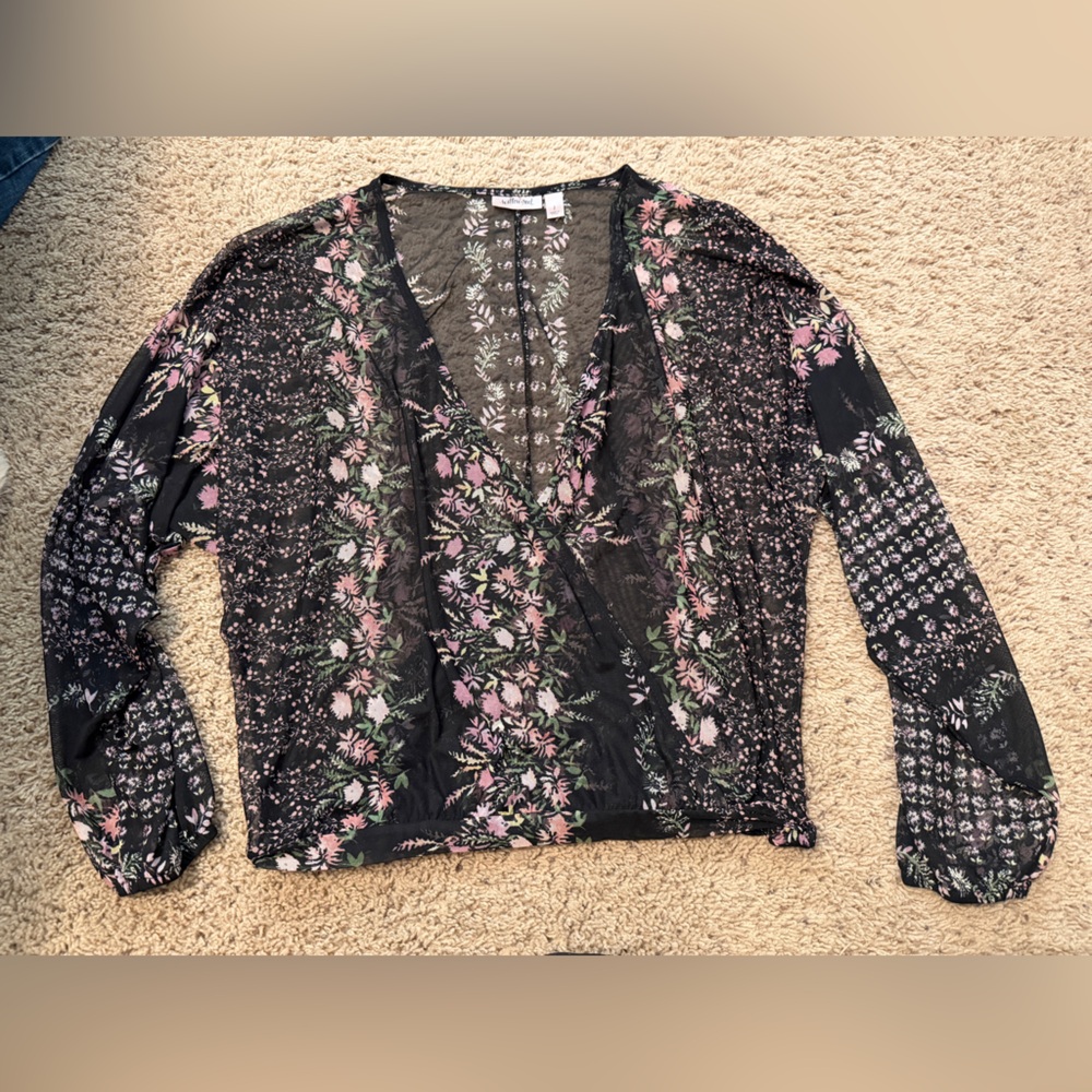 Floral Sheer Blouse with Long Sleeves